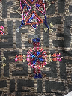 Fendi Zucca Lizard Beaded Baguette
