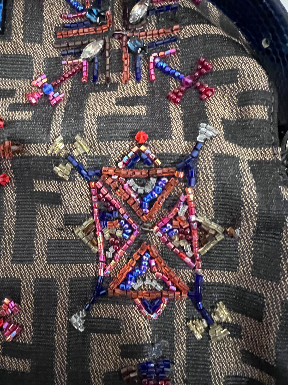 Fendi Zucca Lizard Beaded Baguette