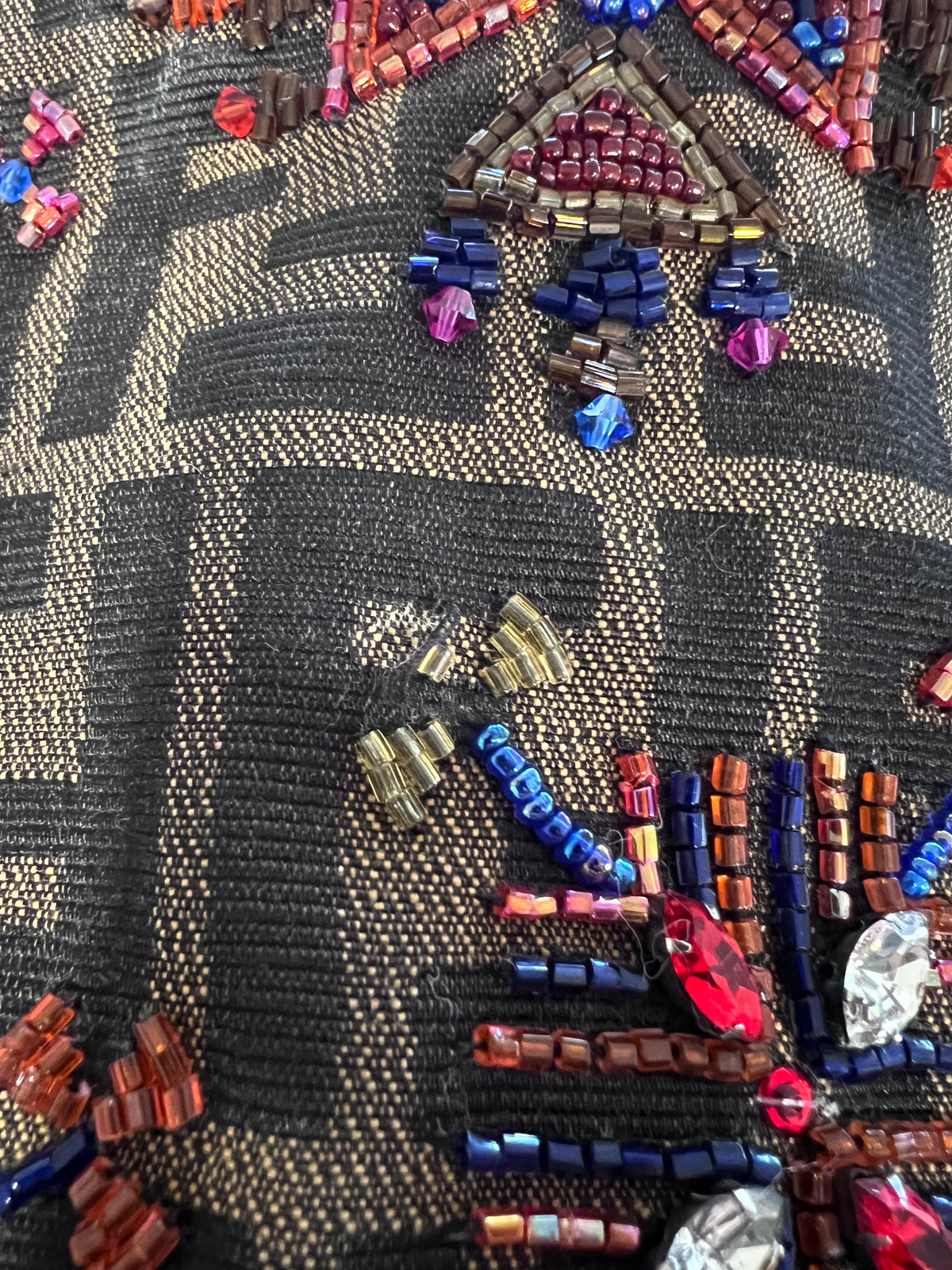Fendi Zucca Lizard Beaded Baguette