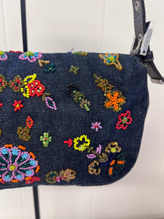 Fendi Floral Beaded Denim Baguette Bag
