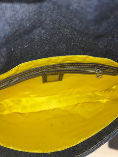 Fendi Floral Beaded Denim Baguette Bag