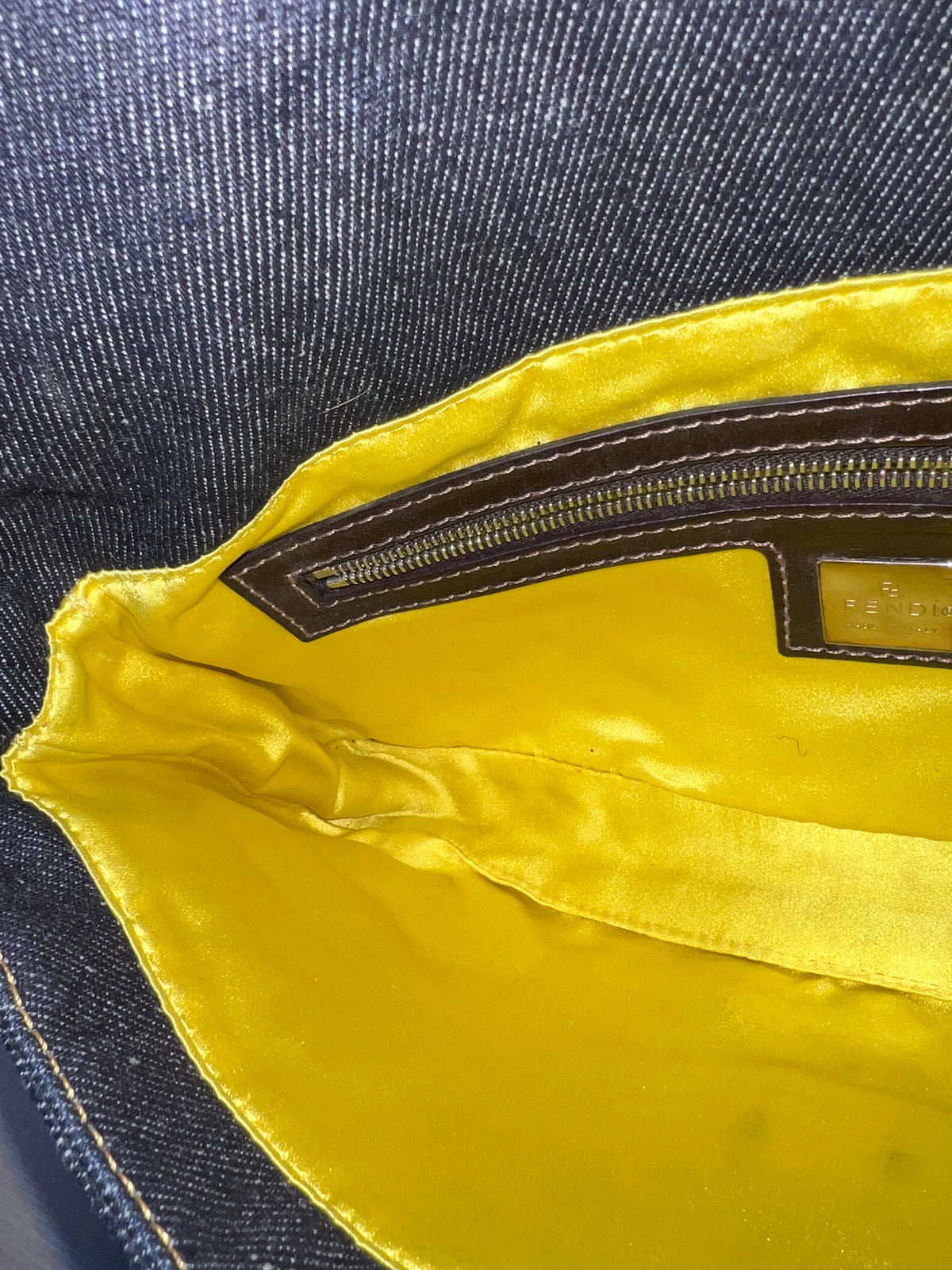 Fendi Floral Beaded Denim Baguette Bag