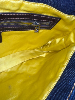 Fendi Floral Beaded Denim Baguette Bag