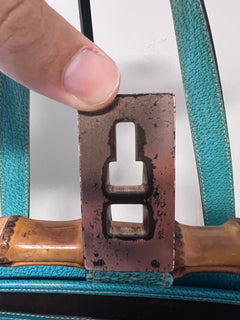 Gucci GG Monogram Canvas & Turquoise Leather Bamboo Bar Tote Bag