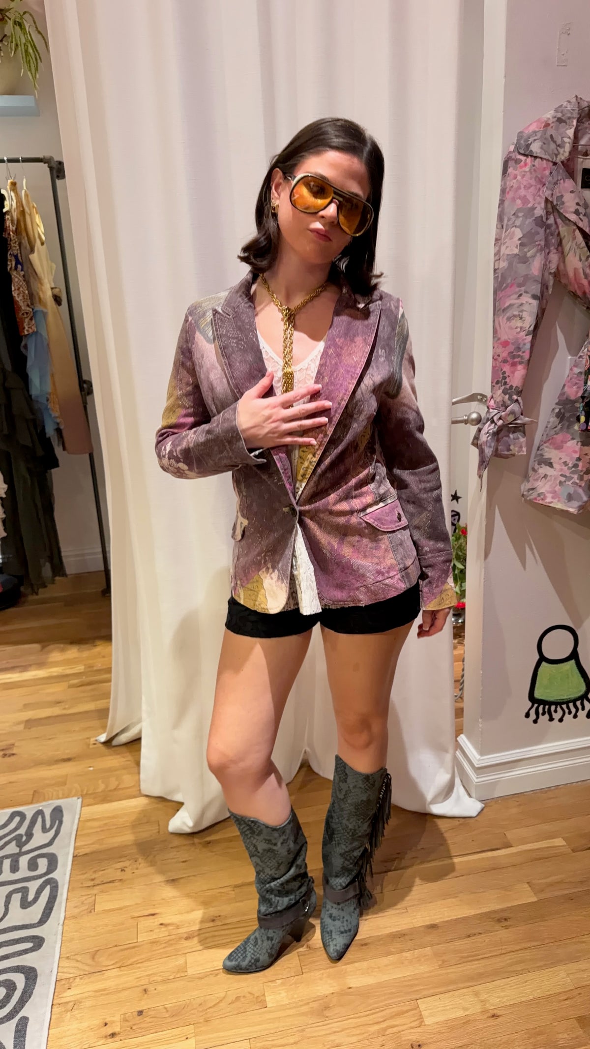 Cavalli purple patchwork blazer