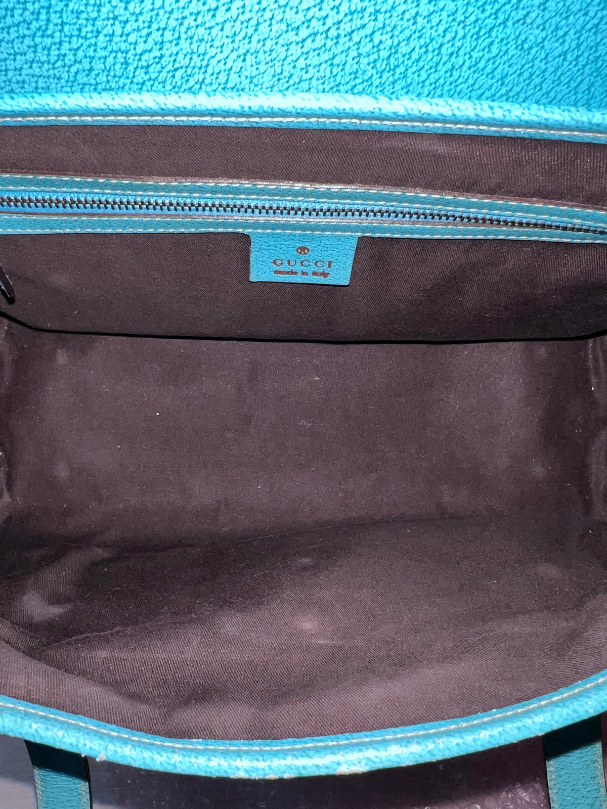 Gucci GG Monogram Canvas & Turquoise Leather Bamboo Bar Tote Bag