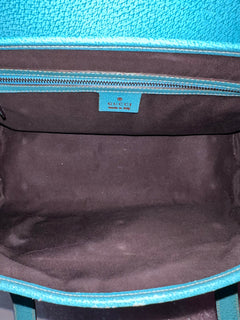 Gucci GG Monogram Canvas & Turquoise Leather Bamboo Bar Tote Bag