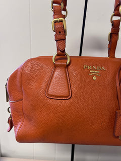 Prada Orange Vitello Daino Leather Buckle Mini Boston Bag