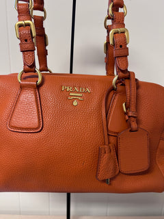 Prada Orange Vitello Daino Leather Buckle Mini Boston Bag