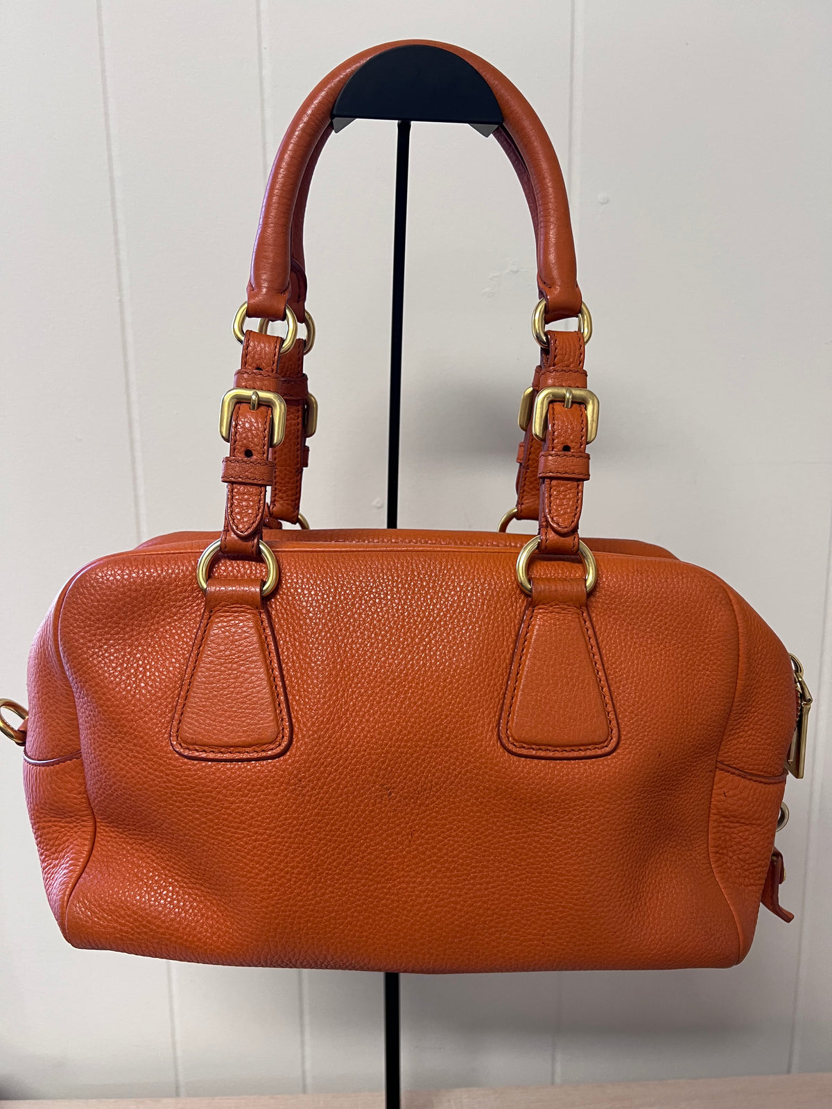 Prada Orange Vitello Daino Leather Buckle Mini Boston Bag