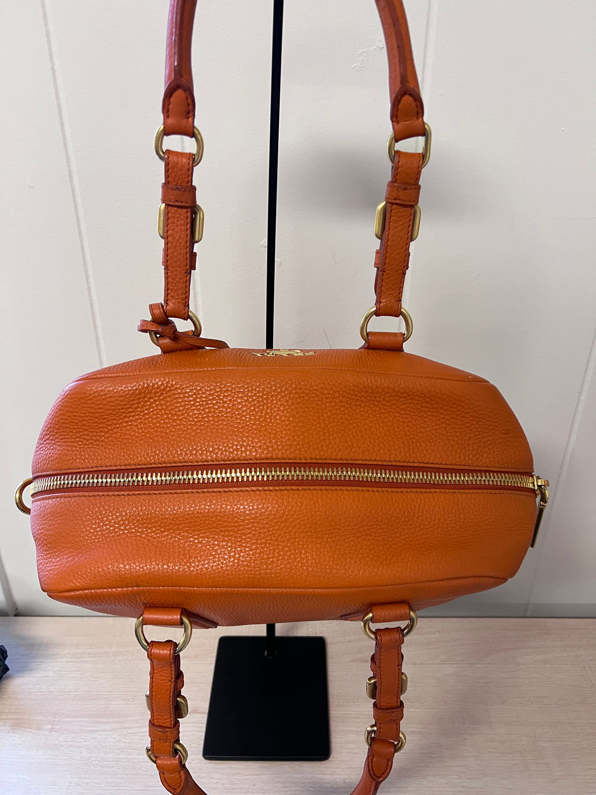 Prada Orange Vitello Daino Leather Buckle Mini Boston Bag