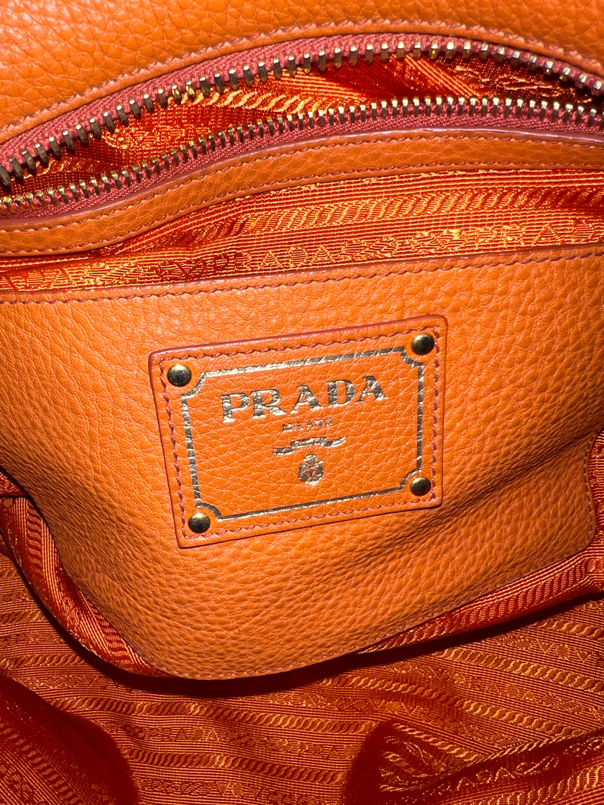 Prada Orange Vitello Daino Leather Buckle Mini Boston Bag