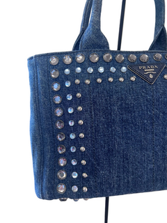 Prada Studded Denim Canapa Tote Bag