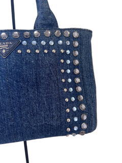 Prada Studded Denim Canapa Tote Bag