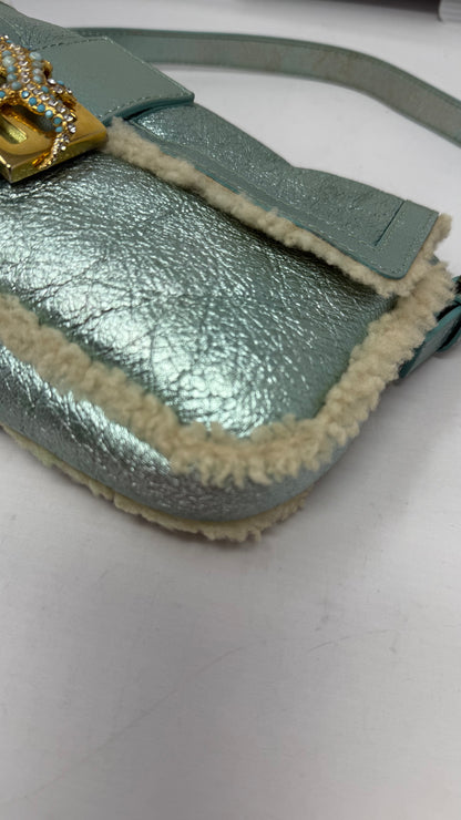 Fendi Shearling Metallic Lizard Baguette
