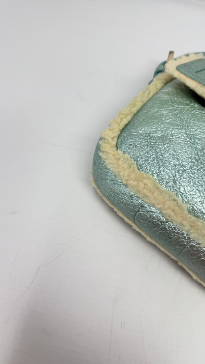 Fendi Shearling Metallic Lizard Baguette