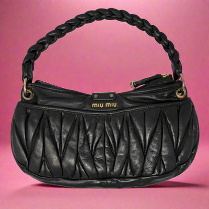 Miu Miu Matelasse Black Leather Hobo Shoulder Bag