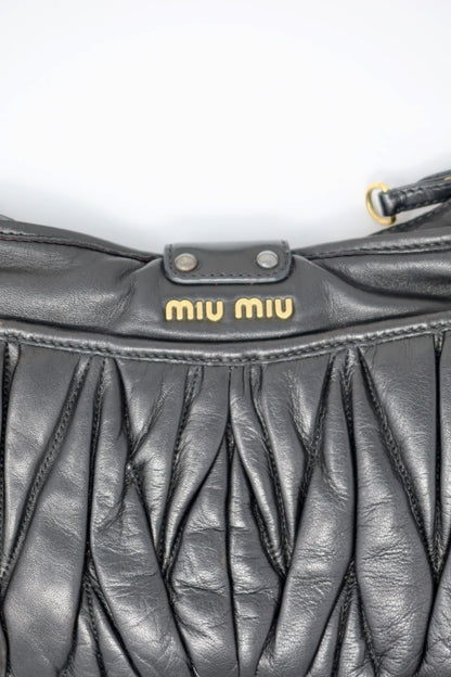 Miu Miu Matelasse Black Leather Hobo Shoulder Bag