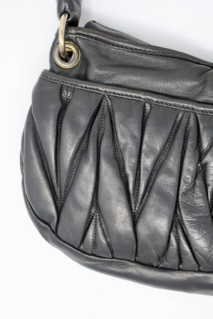 Miu Miu Matelasse Black Leather Hobo Shoulder Bag