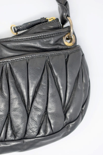 Miu Miu Matelasse Black Leather Hobo Shoulder Bag