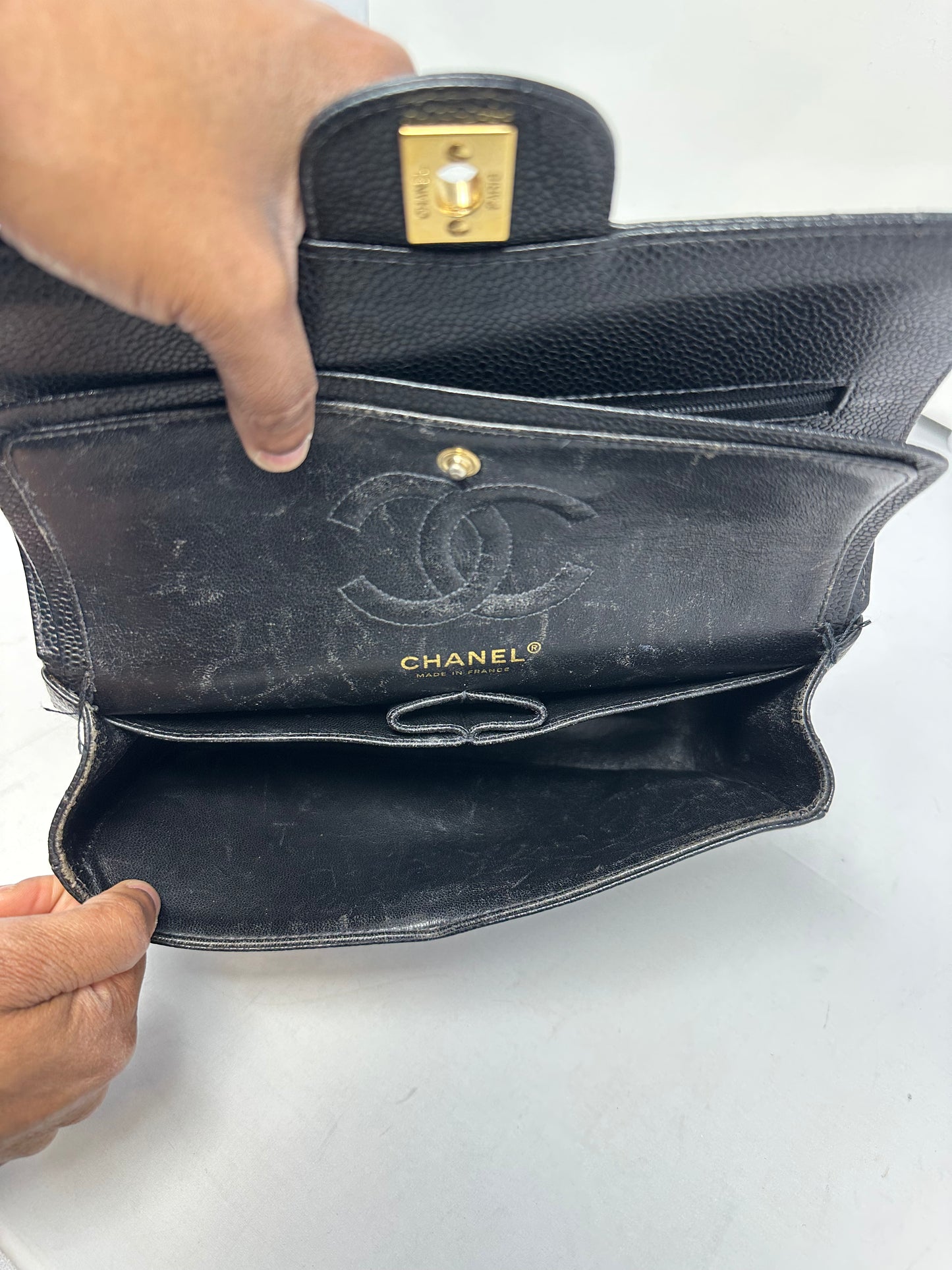 Chanel Double Flap Chain Black Caviar Leather