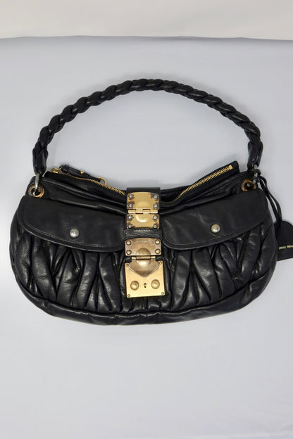 Miu Miu Matelasse Black Leather Hobo Shoulder Bag