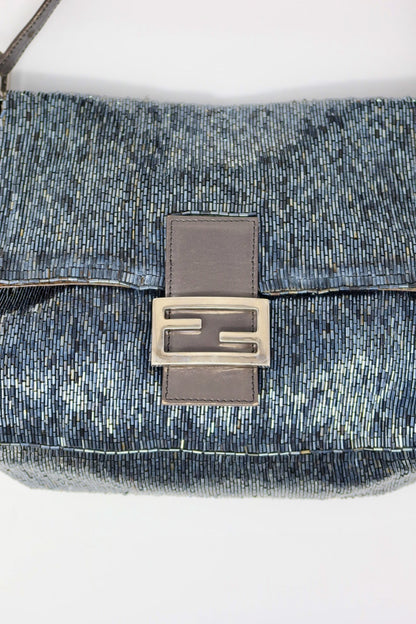 Fendi Mamma Beaded Blue/Black Baguette