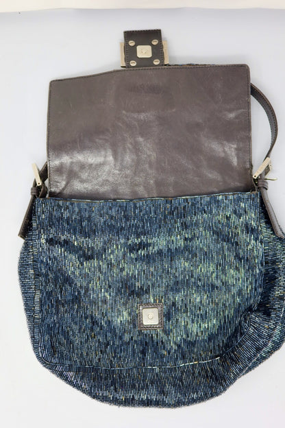 Fendi Mamma Beaded Blue/Black Baguette