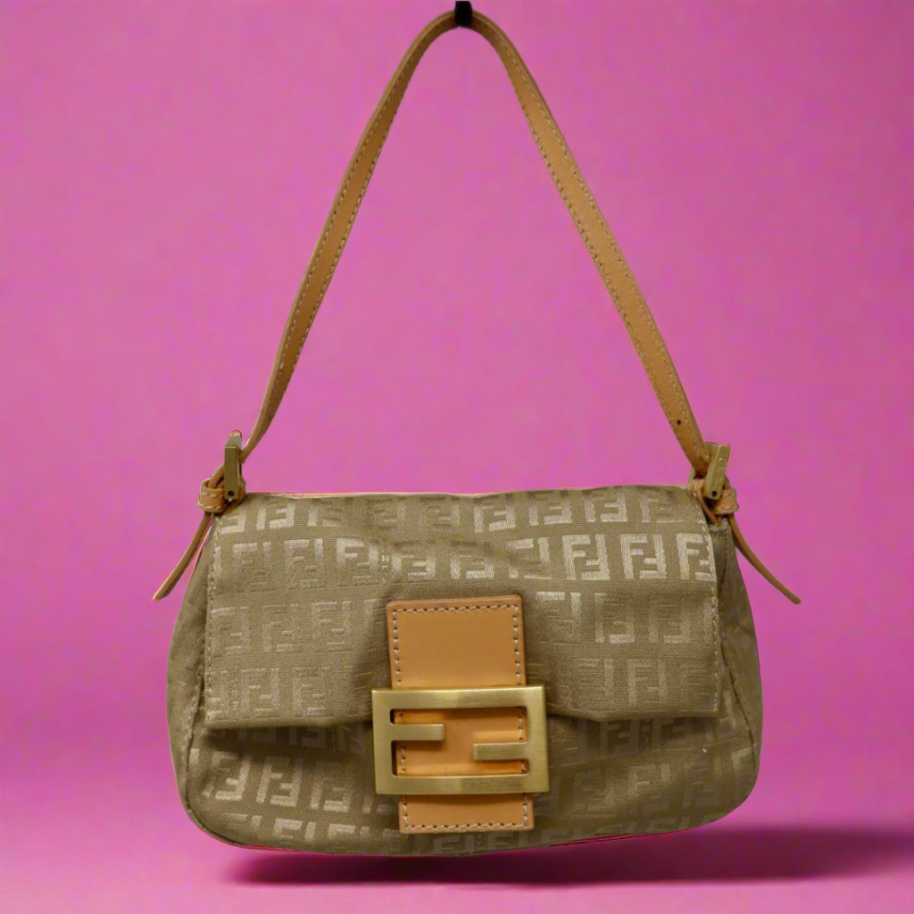 Fendi Mini Mamma Baguette Zucchino Canvas Leather