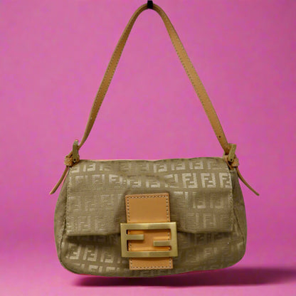 Fendi Mini Mamma Baguette Zucchino Canvas Leather
