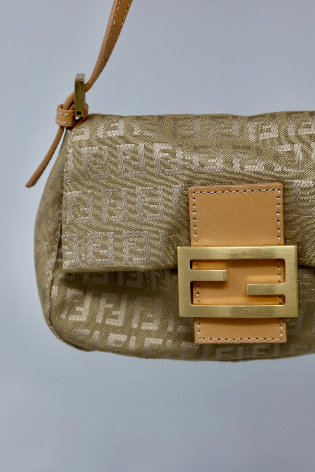 Fendi Mini Mamma Baguette Zucchino Canvas Leather