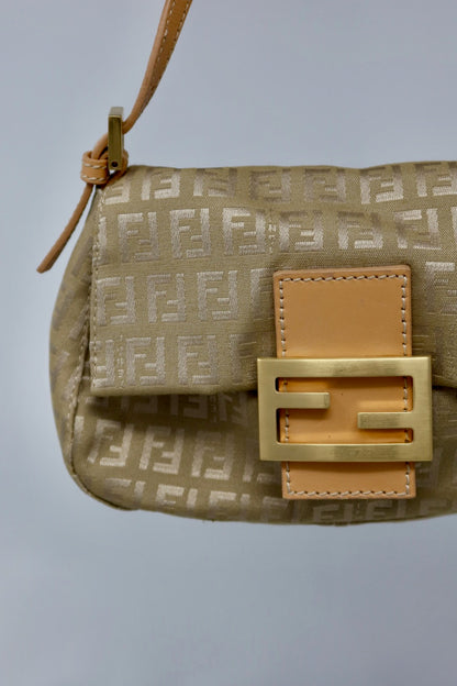Fendi Mini Mamma Baguette Zucchino Canvas Leather