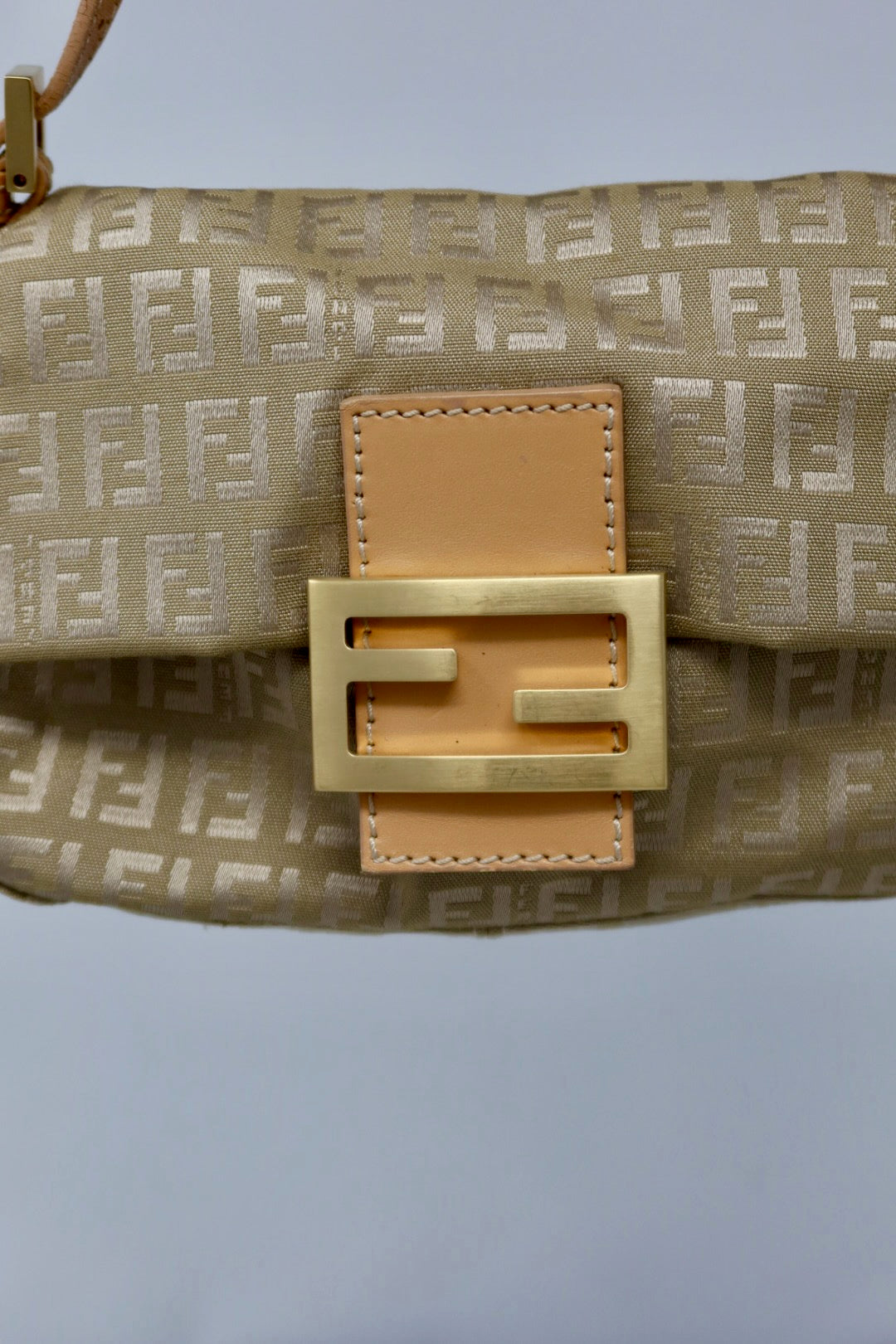 Fendi Mini Mamma Baguette Zucchino Canvas Leather