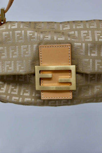 Fendi Mini Mamma Baguette Zucchino Canvas Leather