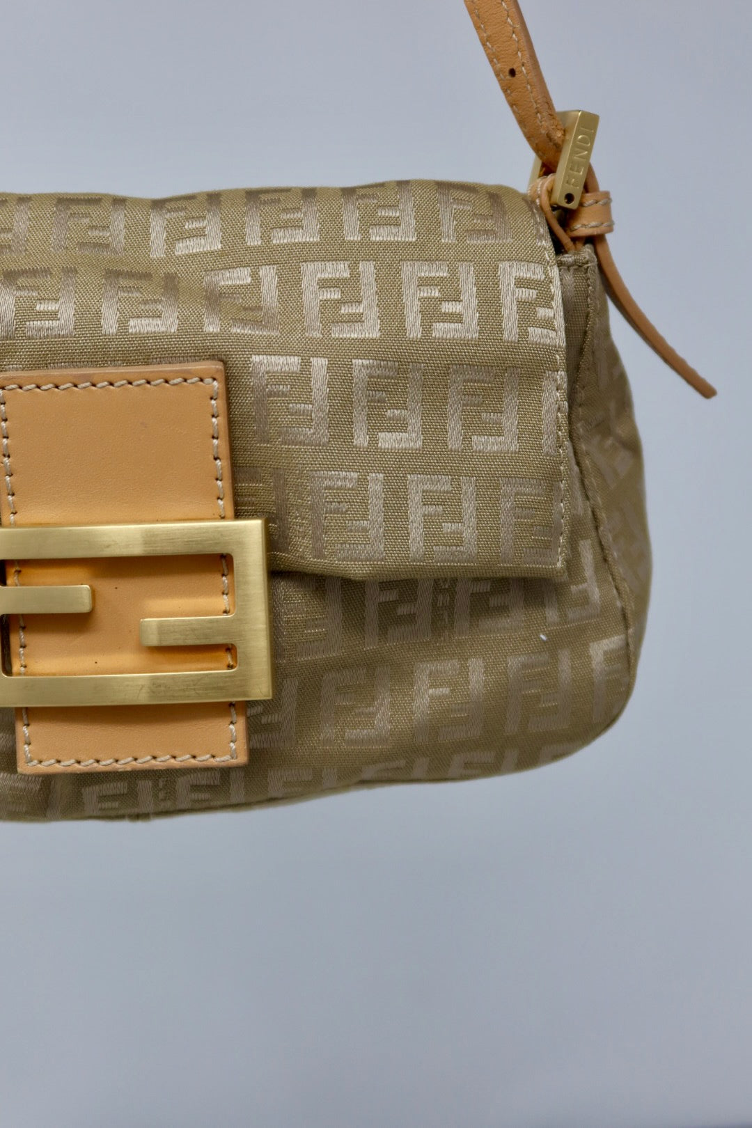 Fendi Mini Mamma Baguette Zucchino Canvas Leather