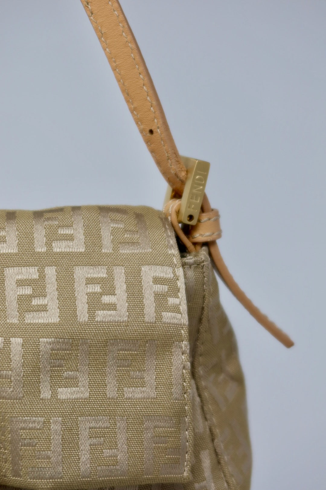 Fendi Mini Mamma Baguette Zucchino Canvas Leather