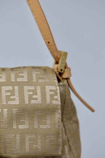 Fendi Mini Mamma Baguette Zucchino Canvas Leather