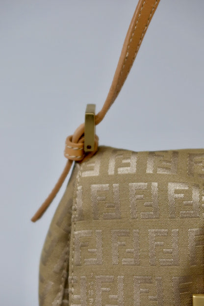 Fendi Mini Mamma Baguette Zucchino Canvas Leather