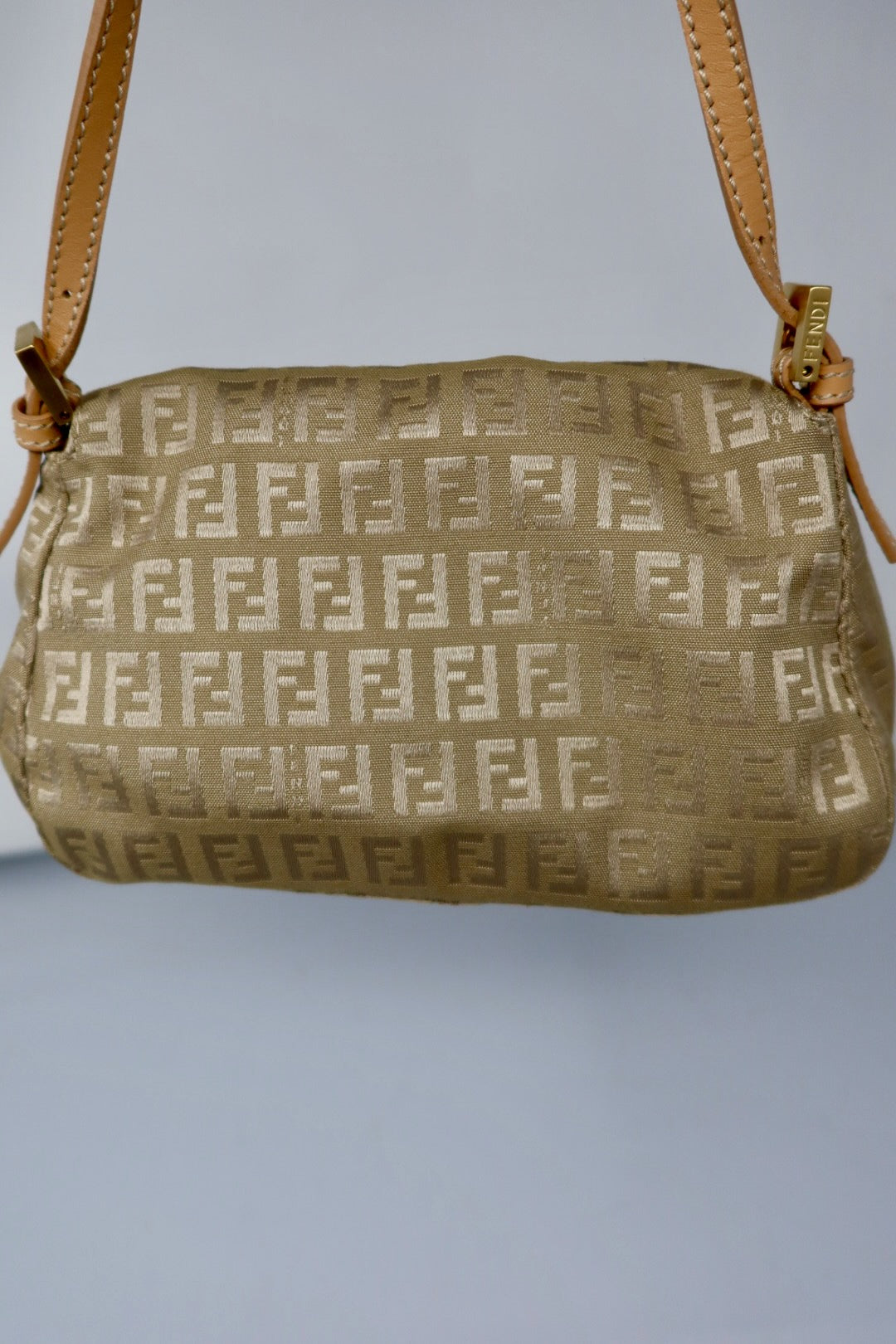 Fendi Mini Mamma Baguette Zucchino Canvas Leather