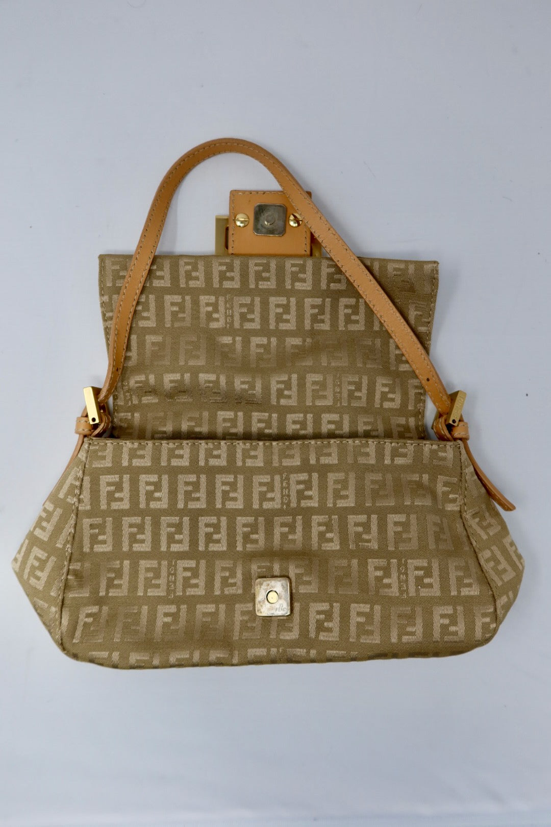 Fendi Mini Mamma Baguette Zucchino Canvas Leather