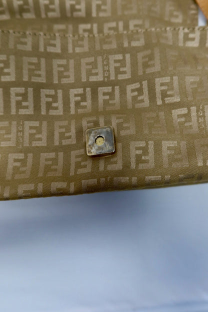 Fendi Mini Mamma Baguette Zucchino Canvas Leather