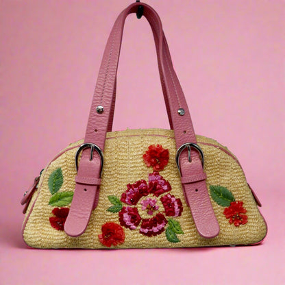 Christian Dior Leather Raffia Straw