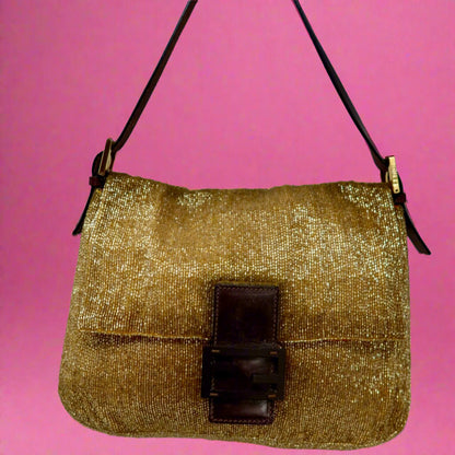 Fendi Mama Baugette Gold Beaded