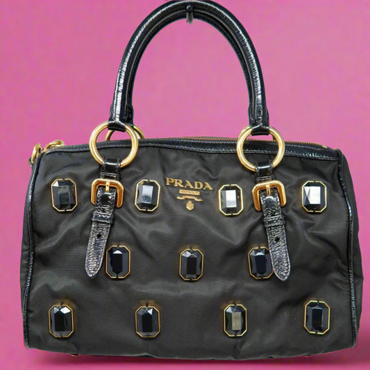 Prada Black Tessuto Pietre Jeweled Black