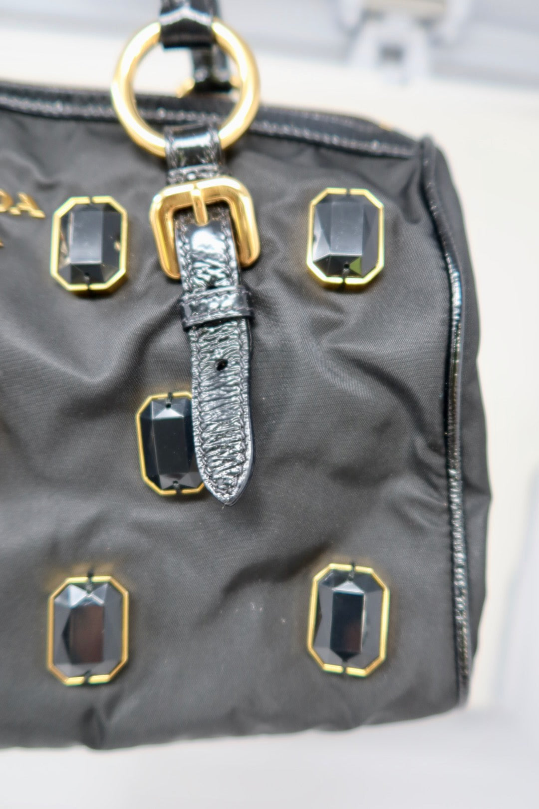 Prada Black Tessuto Pietre Jeweled Black