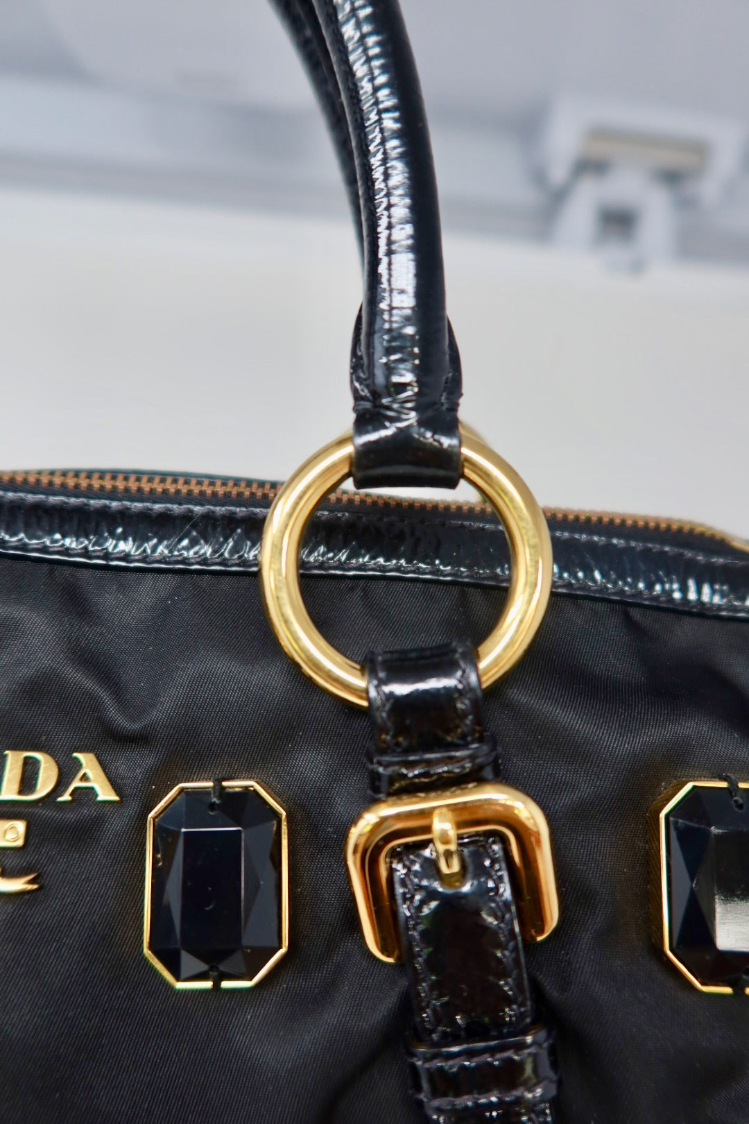 Prada Black Tessuto Pietre Jeweled Black