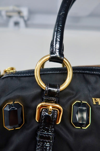 Prada Black Tessuto Pietre Jeweled Black