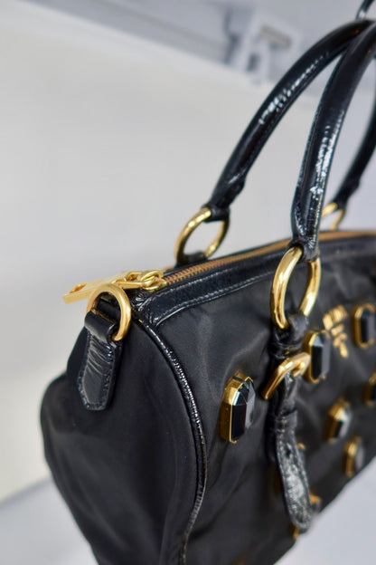 Prada Black Tessuto Pietre Jeweled Black