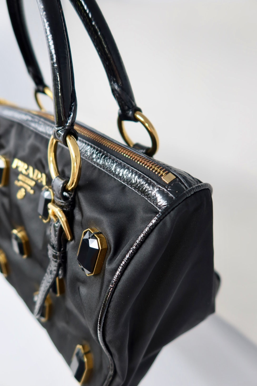 Prada Black Tessuto Pietre Jeweled Black