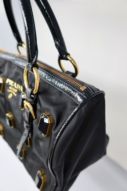 Prada Black Tessuto Pietre Jeweled Black